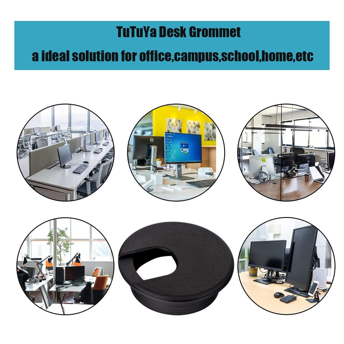 TuTuYa 8PCS Desk Grommet, Desk Grommet 1-1/2 Inch (38mm) Desk Cable Grommet Desk Cable Hole Covers with Hole Saw, Ideal Solution for Office and Home Table Cable (Black,1-1/2 Inch)