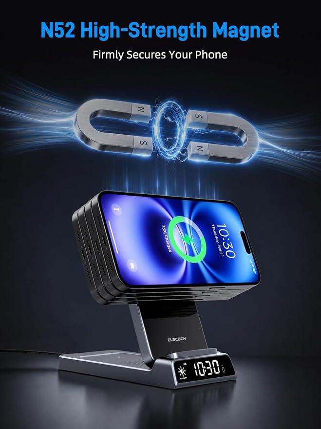 3 in 1 Charging Station for Apple, ELECDOV Magnetic Charger for iPhone - Image 4