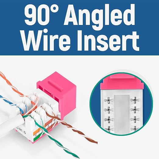 Everest 90° Angled RJ45 Cat6A Keystone Jacks 50-Pack in Pink - Image 3