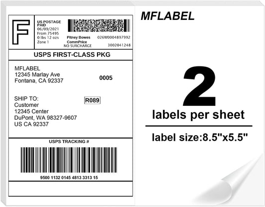 MFLABEL Half Sheet Label Laser/Ink Jet Shipping Label 8.5 x 11 Inches Packaging Labels, Address Labels for Laser & Inkjet Printers, 1600 Count(800 Sheets)