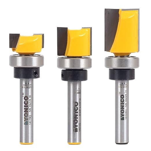 YONICO Router Bits Pattern Bit Flush Trim Set 3 Bit 5/8-Inch Diameter 1/4-Inch by Yonico