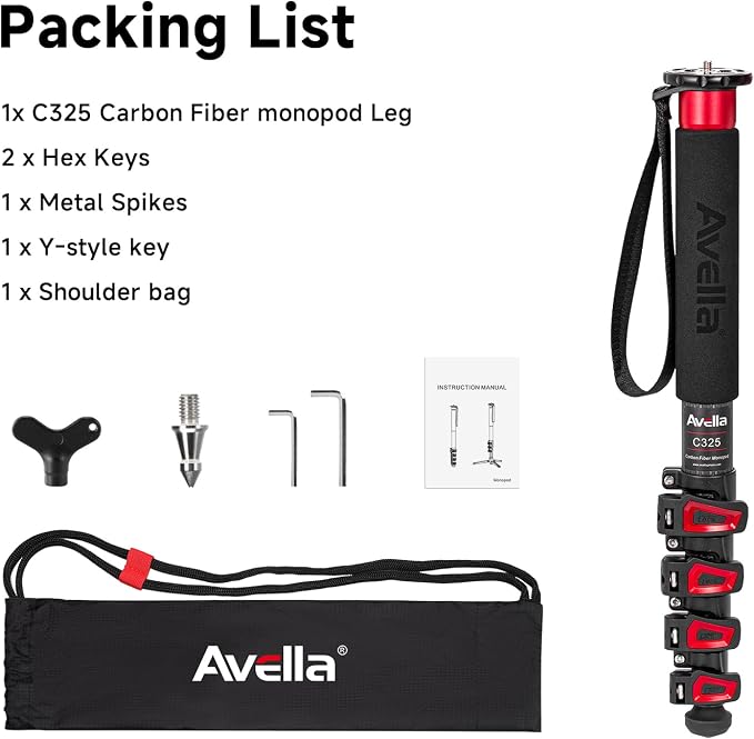 Avella C325 58 Inch Carbon Fiber Camera Monopod Professional Telescopic Monopods - Image 8