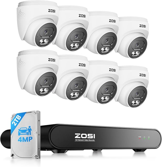 ZOSI C220 8CH 4MP QHD 2.5K PoE Home Security Camera System, 8CH 5MP 3K NVR by ZOSI