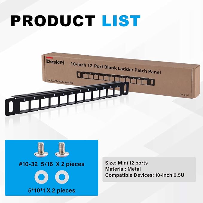 GeeekPi 10 inch 0.5U 12 Port Blank Keystone Patch Panel - Image 6