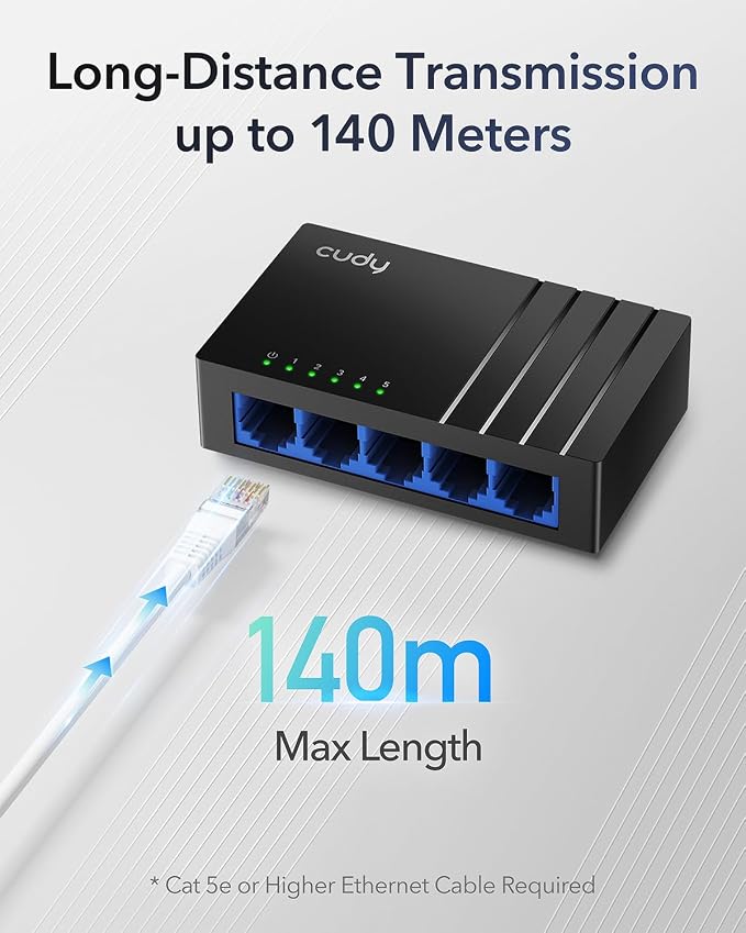 Cudy GS105D 5 Port Gigabit Ethernet Switch Desktop Ethernet Splitter Plastic - Image 3