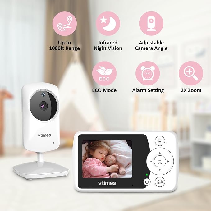 VTimes Baby Monitor with Camera and Audio, No WiFi, 2.4" LCD Screen, Two-Way - Image 3