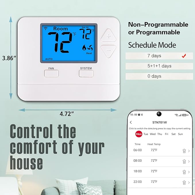 WiFi Thermostats for Home Smart Thermostat Single-Stage 1Heat/ 1Cool, APP - Image 2