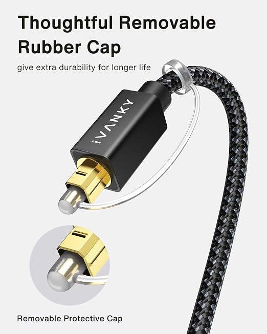 IVANKY Optical Audio Cable 10ft/3M, Nylon Braided, 24K Gold-Plated, Slim Metal - Image 8