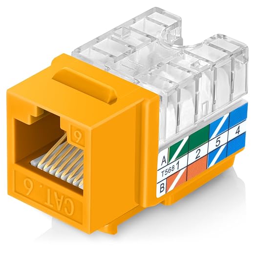 Everest 90° Angled RJ45 Cat6 Keystone Jacks 10-Pack in Yellow by EverestMediaSolutions