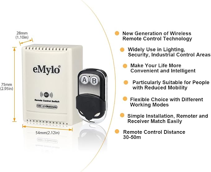 eMylo DC 12V 2CH RF Relay Smart Wireless Remote Control Light Switch Garage - Image 2