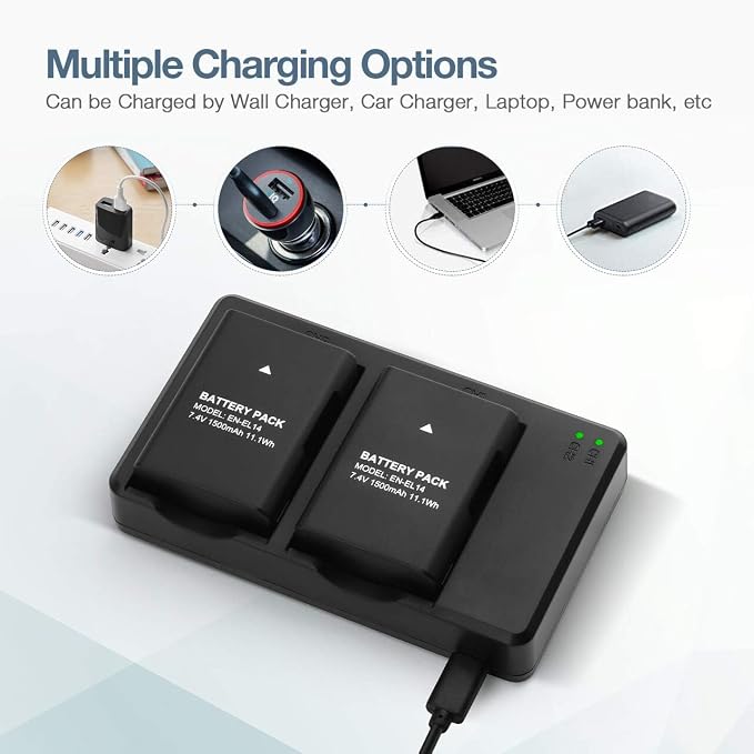 EN-EL14 EN EL14A Battery USB Charger and 2-Pack Rechargeable Batteries - Image 5