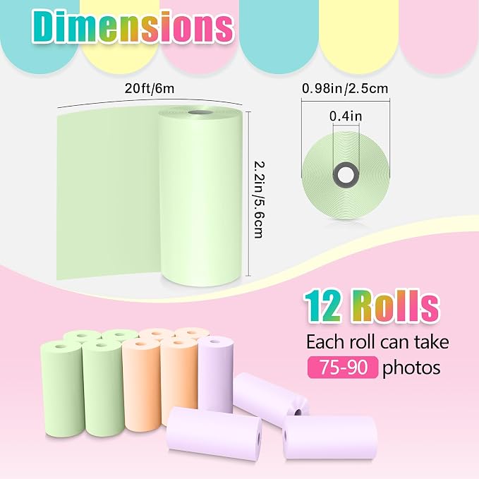 12 Rolls Kids Instant Camera Thermal Print Paper Refill - Image 2