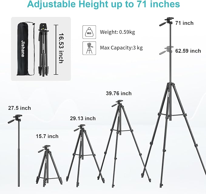 71" Camera Tripod, Versatile Cell Phone Tripod - Image 4