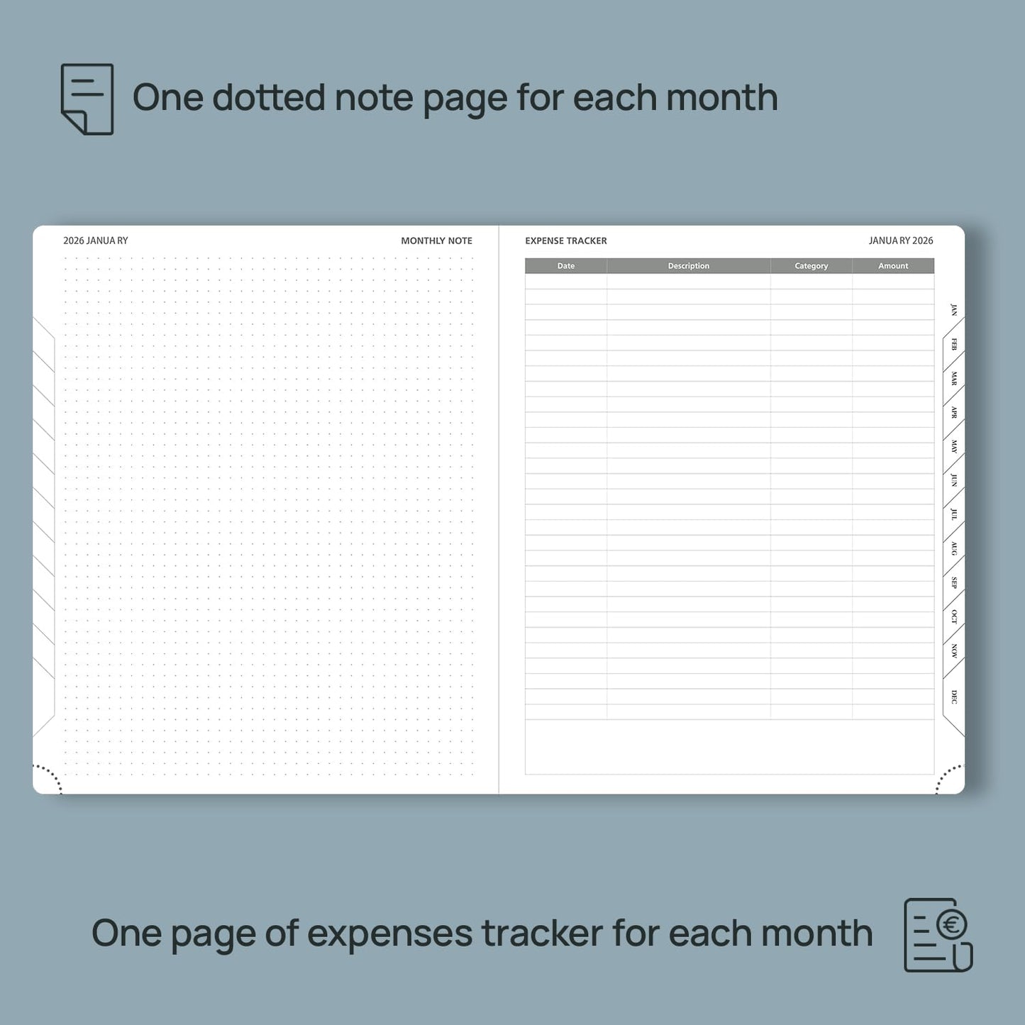 POPRUN Monthly Planner 2026-2027 (Large- 8.5" x 10.5" Soft Cover), 18-Month Calendar Book (Jan.2026 - Jun. 2027), Calendar Planner with Monthly Tabs & Pocket, 100 GSM Paper - Pacific Green
