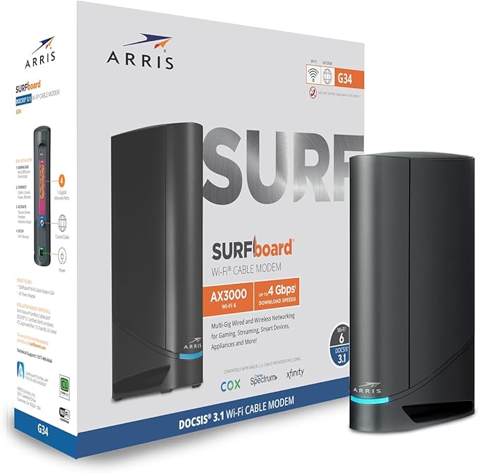 ARRIS - Cable Modem Router Combo - Fast DOCSIS 3.1 Gigabit WiFi 6, Approved by ARRIS