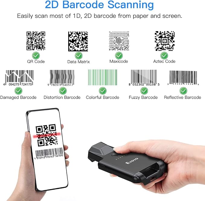 Eyoyo Upgraded QR Code Scanner Bluetooth Android Barcode Scanner, Portable Back - Image 5