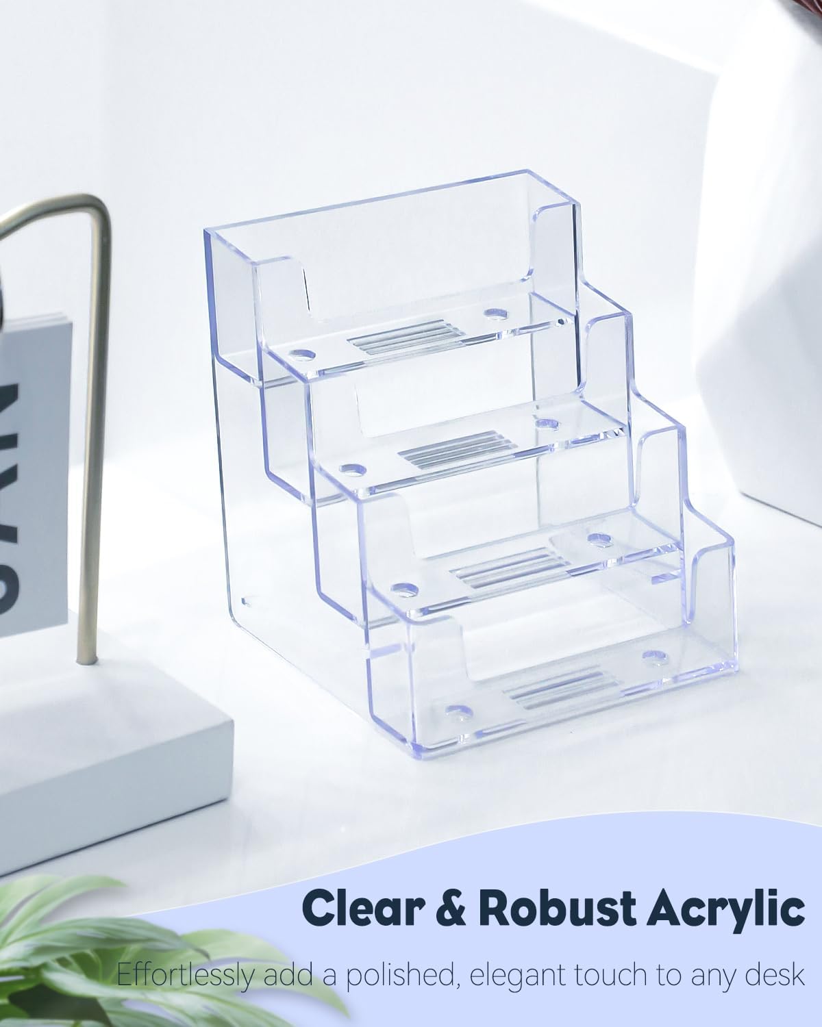 Uniclife 4 Pack Acrylic Business Card Holder for Desk 4 Slots Clear Business Card Display Stand for Men & Women Desktop Business Card Organizer Card Stand for Office Home Exhibition, 240 Card Capacity