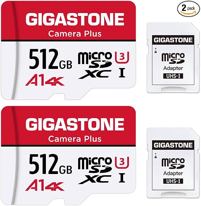 GIGASTONE 512GB Micro SD Card 2-Pack, Camera Plus, by Gigastone
