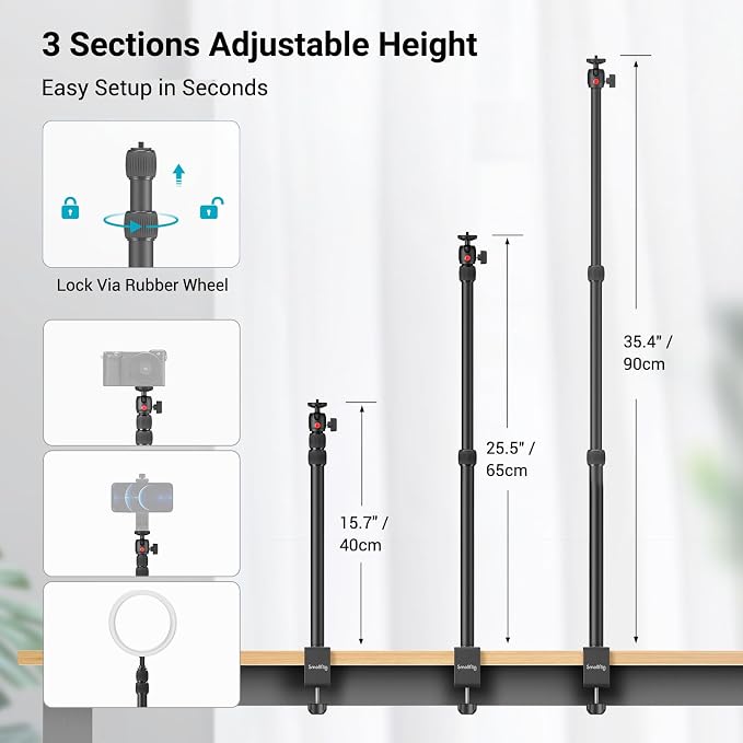 SmallRig Camera Desk Mount Table Stand, Adjustable Light Stand 15"-35" - Image 3