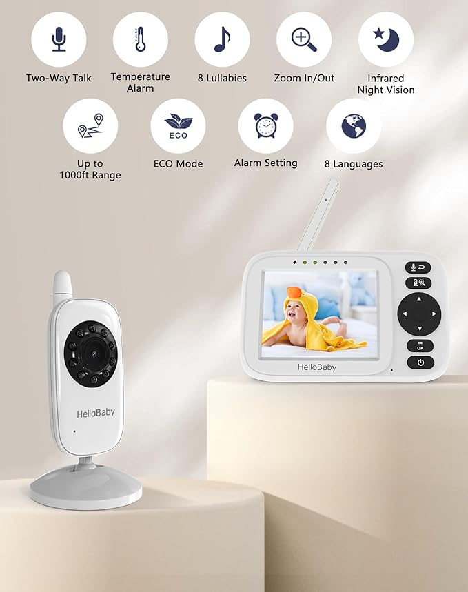 HelloBaby Baby Monitor with Camera and Audio, 3.2'' No WiFi Baby Monitor - Image 2