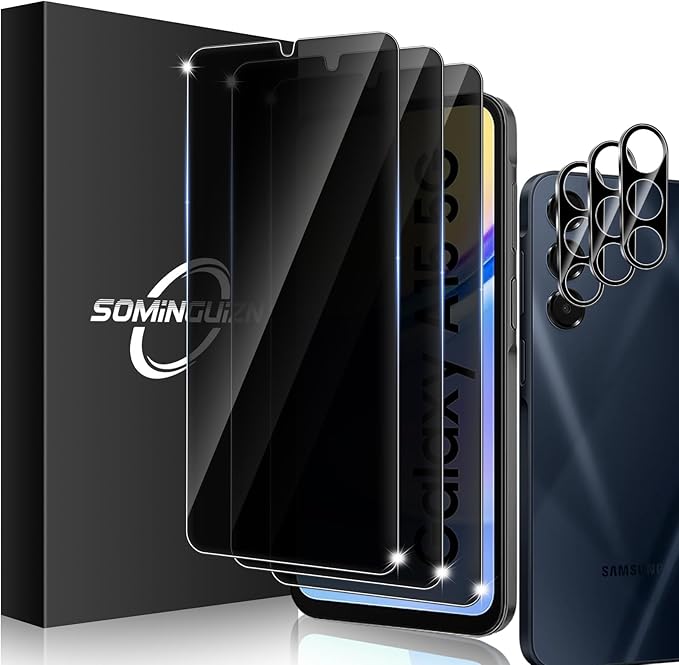 3+3 Pack for Samsung Galaxy A15 5G Privacy Screen Protector & Phone Camera Lens by SOMINGUIZN