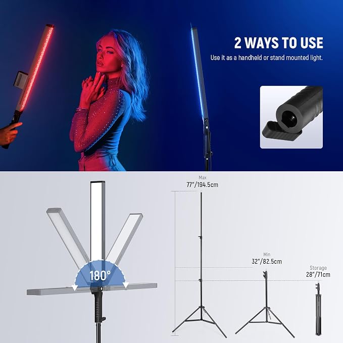NEEWER Handheld 2.4G LED Video Light Stick Kit, Upgraded 40W Dimmable - Image 8