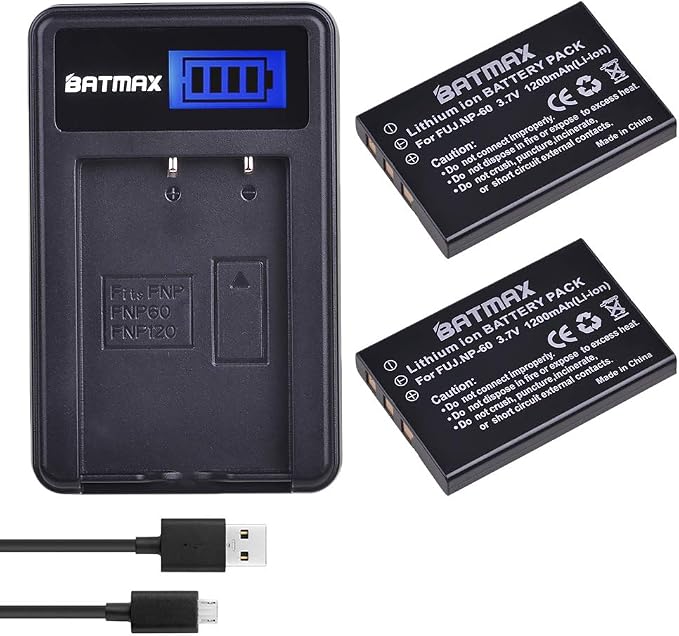 Batmax 2Pcs FNP-60 NP-60 Battery + LCD USB Charger by Batmax
