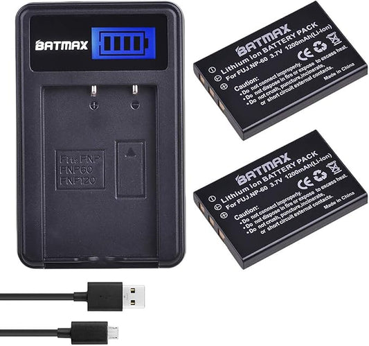 Batmax 2Pcs FNP-60 NP-60 Battery + LCD USB Charger by Batmax