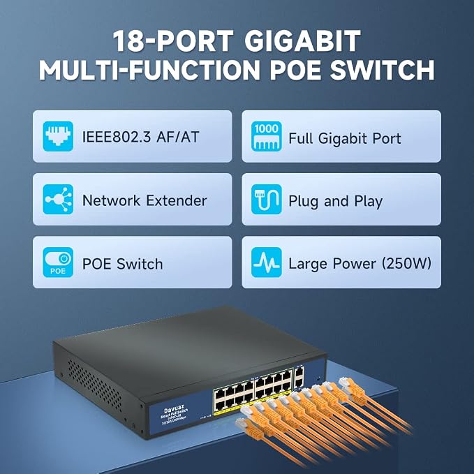 Gigabit PoE Switch 2025 with 16 POE+ Port and 2 Gigabit Uplink Port, - Image 4