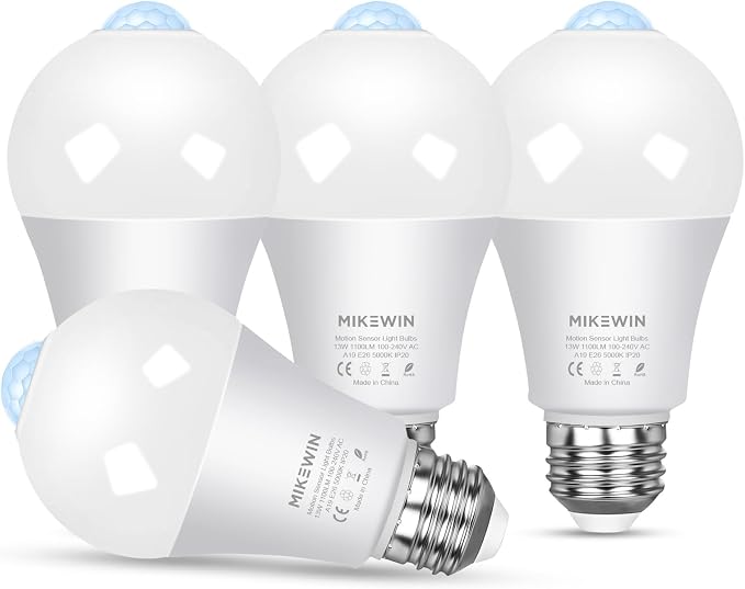 Motion Sensor Light Bulbs Outdoor 4 Packs 13W Security LED Bulb, Indoor E26 by MikeWin