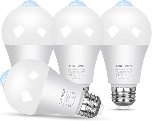 Motion Sensor Light Bulbs Outdoor 4 Packs 13W Security LED Bulb, Indoor E26 by MikeWin
