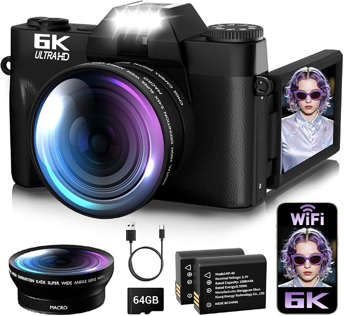 6K Digital Camera for Photography Autofocus, 2026 Upgraded 64MP WiFi Vlogging by SMARTKLIK