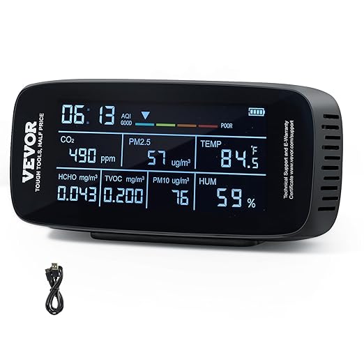 VEVOR Air Quality Monitor 9-in-1, Temperature, Formaldehyde TVOC AQI Tester by VEVOR