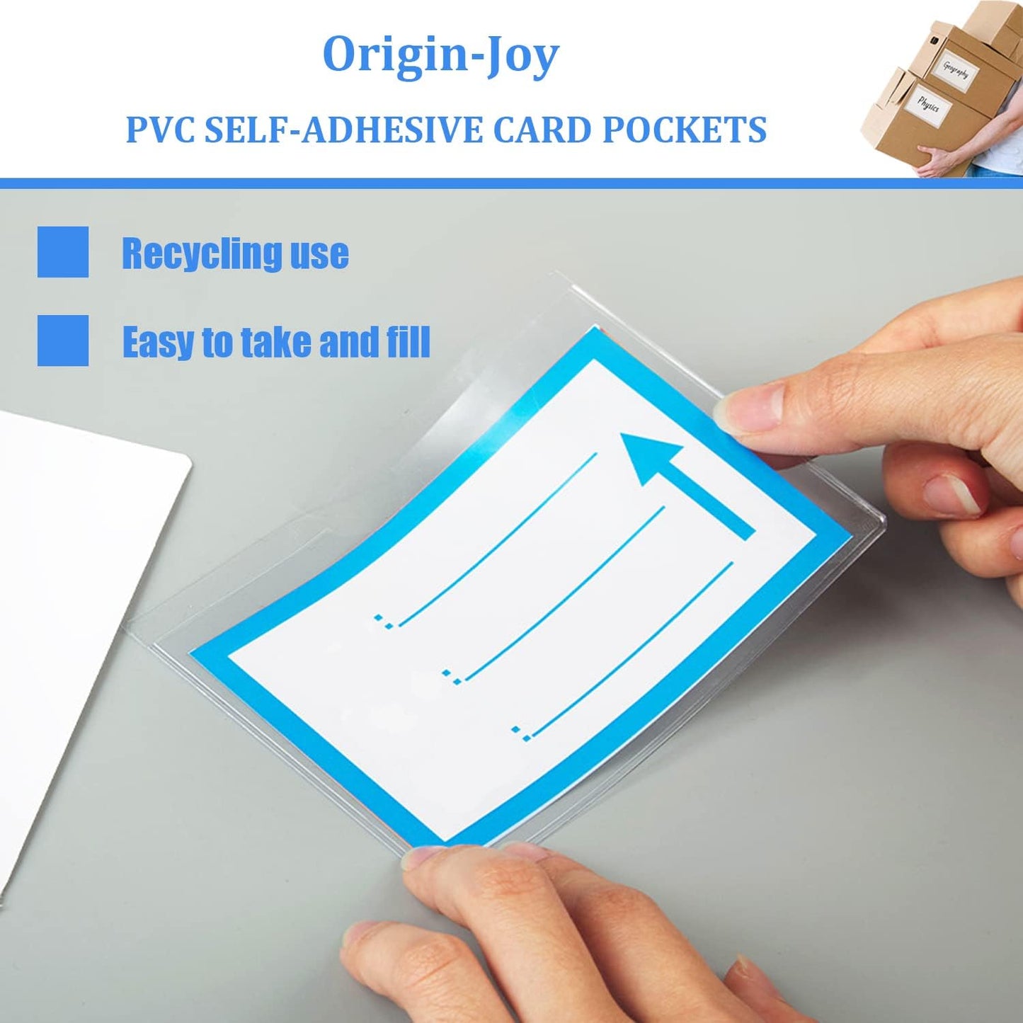 Origin-Joy 25 PCS Self-Adhesive Index Label Pockets, Clear Plastic Peel & Stick Card Holders with Top Open for Loading (6 x 5 inch)