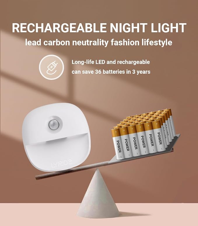 Lyridz Rechargeable Night Light, Motion Sensor Battery Nightlights, Mini - Image 3
