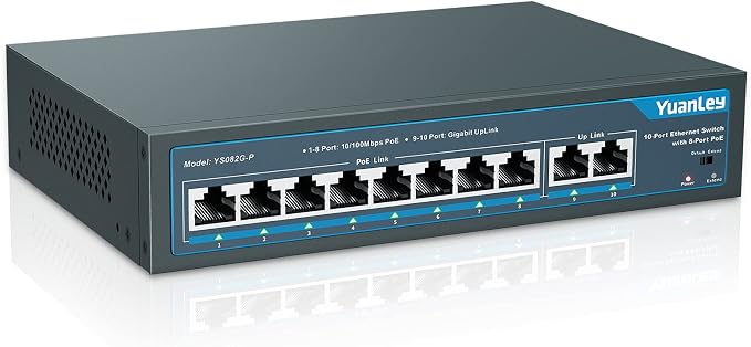 YuanLey 8 Port PoE Switch with 2 Gigabit Uplink, 8 PoE+ Port 100Mbps, 120W by YuanLey