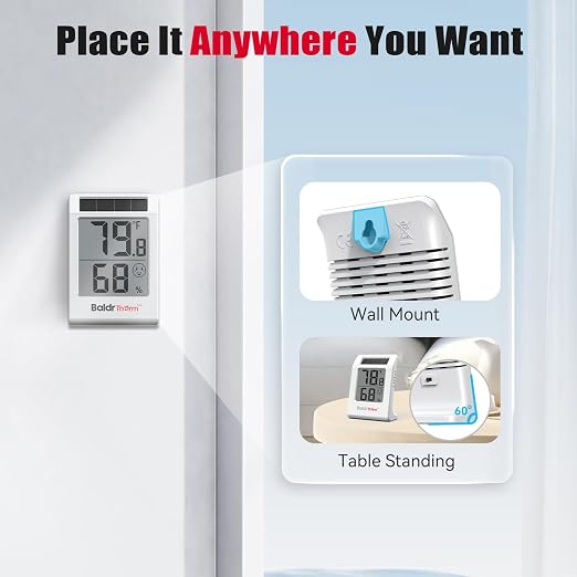 BaldrTherm Digital Thermometer and Humidity Meter, Solar-Powered 2.2" Indoor - Image 9