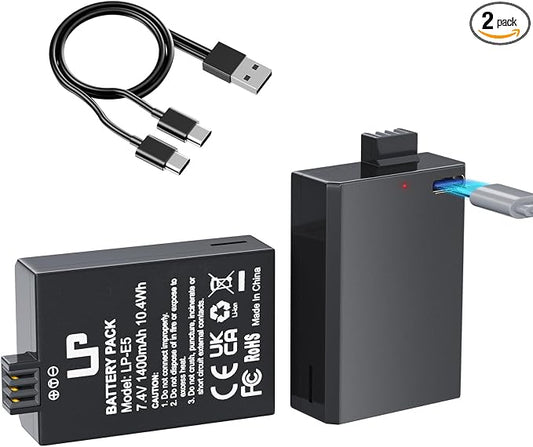 LP LP-E5 Battery 2-Pack 1400mAh USB-C Fast Charging by LP
