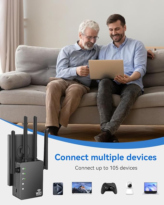 WiFi Extender 1200Mbps, Long Range WiFi Booster up to 12880 Sq Ft, 105 Devices - Image 4