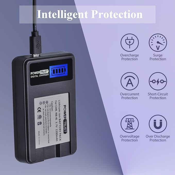 2-Pack 1200mAh 3.7v NB-4L Battery and LCD USB Charger - Image 2
