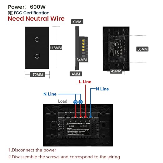 Zigbee Smart Switch Neutral Wire Required Need Zigbee Hub, 4.65 X 2.83 X 1.34 - Image 2