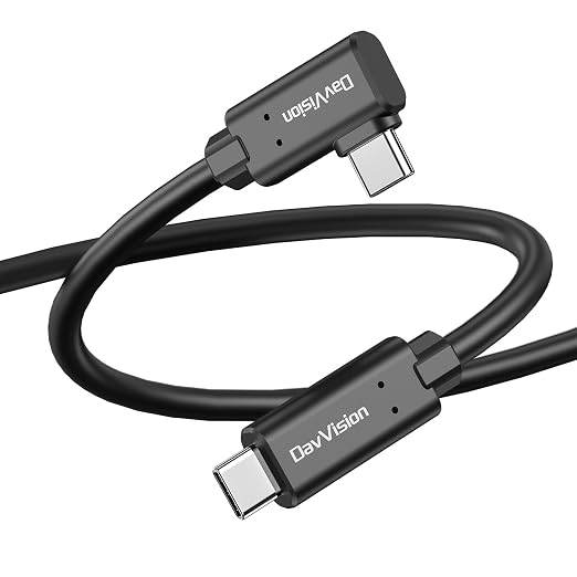 Long Tether Cable 25FT, USB C Fiber Optic Cable Right Angle, PD 60W & 10Gbps by DavVision