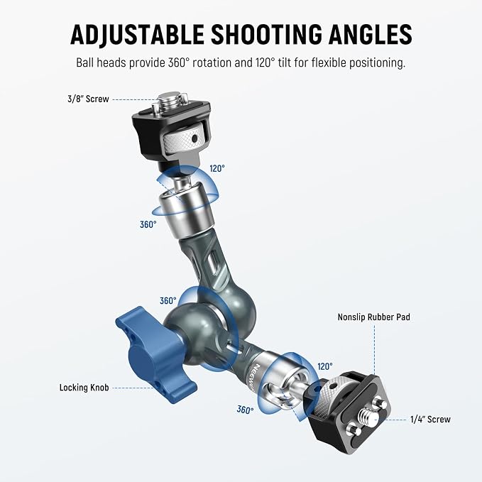 NEEWER 7" Articulating Magic Arm, Camera Monitor Mount Ball Heads Anti Twist - Image 3