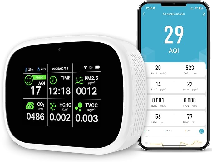 18-in-1 Smart Air Quality Monitor, WiFi Indoor Air Detector by Bcetasy
