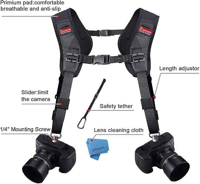 ztowoto Camera Shoulder Double Strap Harness Quick Release Adjustable Dual - Image 5