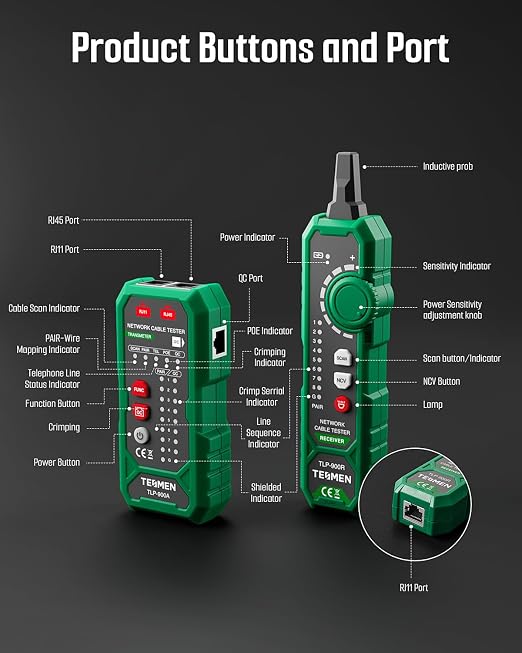 TESMEN TLP-900AR Network Cable Tester, RJ11 RJ45, - Image 8