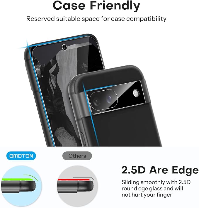 OMOTON 3+2 Pack for Google Pixel 8a Screen Protector, 3 Pack Tempered Glass - Image 6