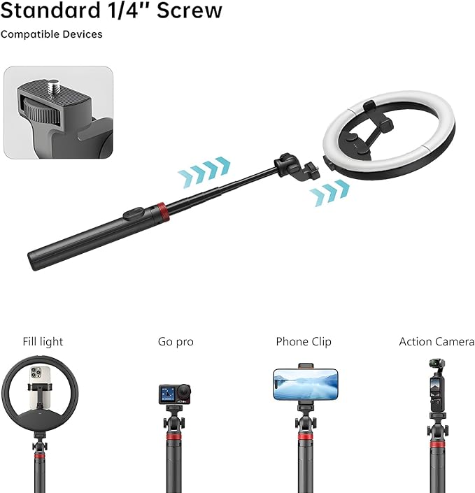 10''Selfie Ring Light with 64''Tripod Stand, Rechargeable Ring Light with Phone - Image 3