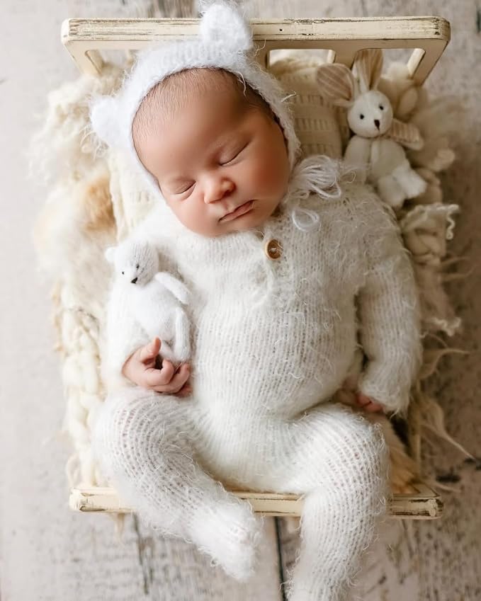 Newborn Photography Props Bed Prop White – Mini Wooden Baby Photography Bed - Image 5