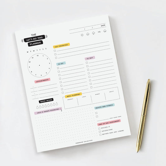 ThreeKin Let's Do This Daily Planner - 8.5"x11", 50 Tear-Off Sheets, Motivational Design, Goal Setting, Time Management, To-Do Lists, Productivity Organizer, Perfect for Home, Office, Students, Work